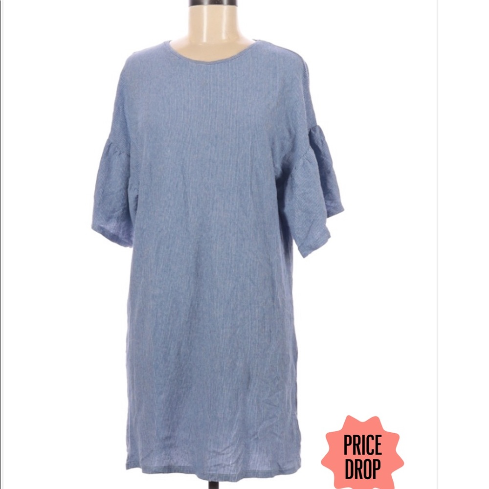 Cute Zara striped drop puff sleeve dress Sz L